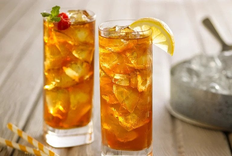 glasses of iced tea and flavored water
